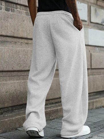 Men’s Baggy Sweatpants with Elastic Drawstring Waist, Breathable Wide-Leg Casual Loose Joggers Deep Pockets in Kuwait