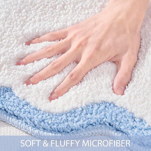 Luxury Cute Bathroom Rugs, White Bath Mat W/Blue Scalloped Edge, Microfiber Aesthetic Trendy Funky Fun Preppy Rug, Extra Soft Bathroom Mat Non-Slip for Tub, Shower, and Bath Room 30'' x 20'' in Saudi Arabia