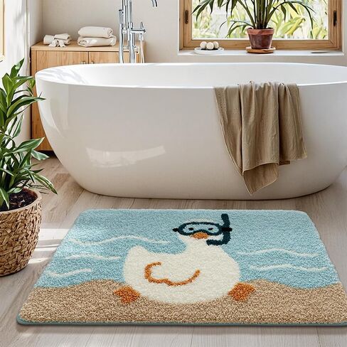 Cute Bath Mat, Fluffy Ultra Soft Bathroom Rugs with Funny Duck Designs, Super Absorbent Shower Bath Rug Non Slip, Machine Washable Floor Mats for Bathtub, Shower, and Entryway, 32" x 20" in Kuwait
