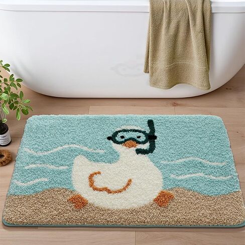 Cute Bath Mat, Fluffy Ultra Soft Bathroom Rugs with Funny Duck Designs, Super Absorbent Shower Bath Rug Non Slip, Machine Washable Floor Mats for Bathtub, Shower, and Entryway, 32" x 20" in Kuwait