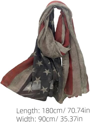 Women American Flag Pattern Scarf Lightweight Warm Shawl Wrap Elegant Neck Scarf for Casual Formal Wear in Kuwait