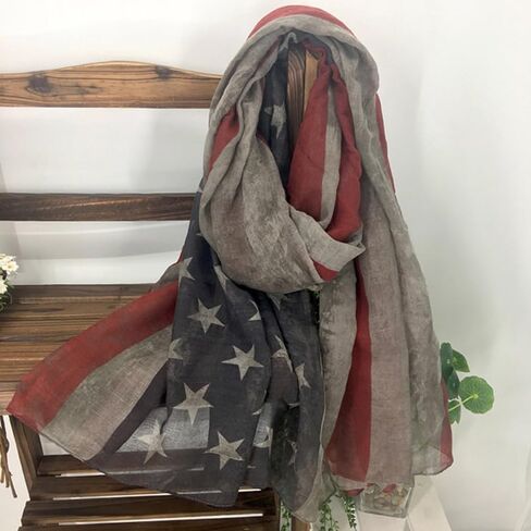 Women American Flag Pattern Scarf Lightweight Warm Shawl Wrap Elegant Neck Scarf for Casual Formal Wear in Kuwait