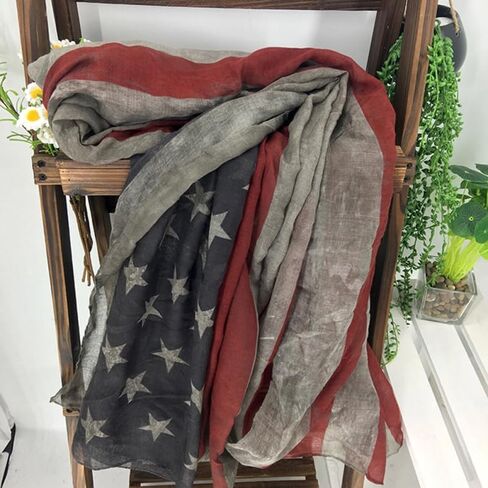 Women American Flag Pattern Scarf Lightweight Warm Shawl Wrap Elegant Neck Scarf for Casual Formal Wear in Kuwait