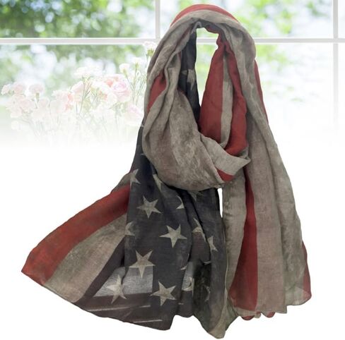 Women American Flag Pattern Scarf Lightweight Warm Shawl Wrap Elegant Neck Scarf for Casual Formal Wear in Kuwait
