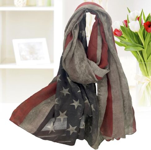Women American Flag Pattern Scarf Lightweight Warm Shawl Wrap Elegant Neck Scarf for Casual Formal Wear in Kuwait