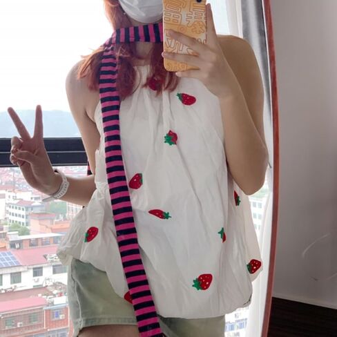 Lady Goth Harajuku Cool Scarve Style Girl Stripe Long Knitted Scarves Fashion Cloth Unisex Street Casual Neckerchief, Approx. 4x180cm/ 1.57x70.86in, Pink in Saudi Arabia