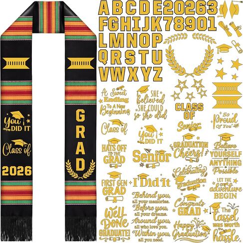 Kente Graduation Stole Sash 2026, Black Girl Kente Graduation Stole, DIY Customize Graduate Sash, Personalized Iron-on Decals in Saudi Arabia