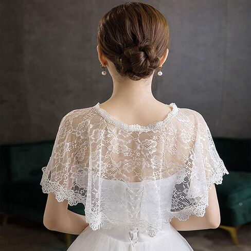 Women Floral Lace Shawl Wrap Wedding Bridal Cover Up Tulle Shrug Short Cloak in Saudi Arabia