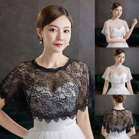 Women Floral Lace Shawl Wrap Wedding Bridal Cover Up Tulle Shrug Short Cloak in Saudi Arabia
