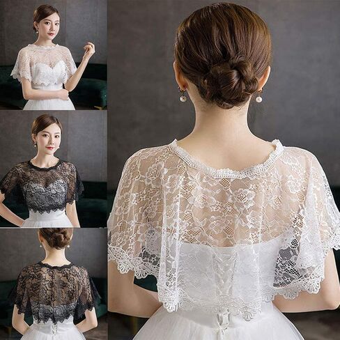 Women Floral Lace Shawl Wrap Wedding Bridal Cover Up Tulle Shrug Short Cloak in Saudi Arabia
