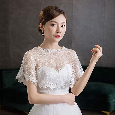 Women Floral Lace Shawl Wrap Wedding Bridal Cover Up Tulle Shrug Short Cloak in Saudi Arabia