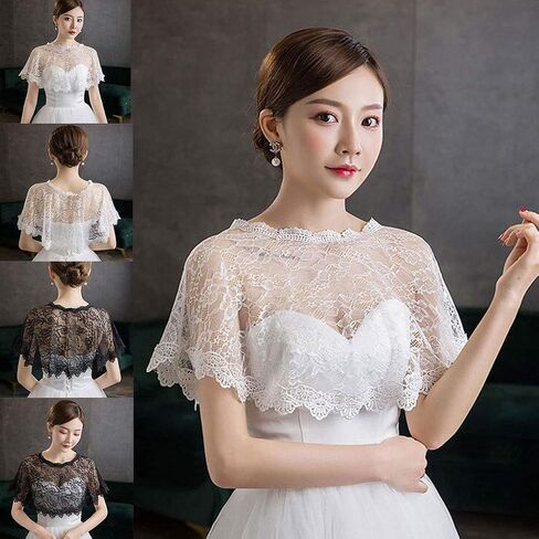 Women Floral Lace Shawl Wrap Wedding Bridal Cover Up Tulle Shrug Short Cloak in Saudi Arabia