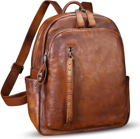 Genuine Leather Backpack Purse for Women Vintage Casual Daypack College Bag Handmade Cowhide Western Rivets Rucksack (Brown) in Kuwait