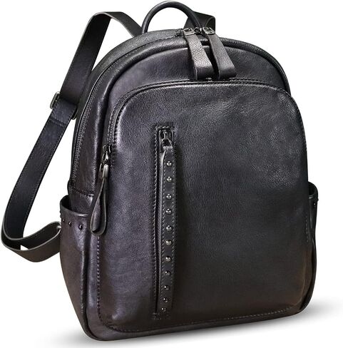 Genuine Leather Backpack Purse for Women Vintage Casual Daypack College Bag Handmade Cowhide Western Rivets Rucksack (Brown) in Kuwait