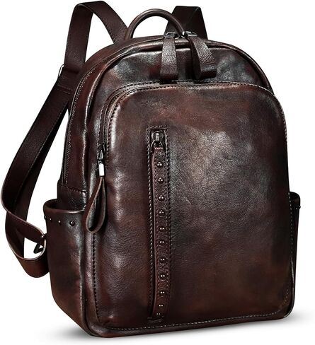 Genuine Leather Backpack Purse for Women Vintage Casual Daypack College Bag Handmade Cowhide Western Rivets Rucksack (Brown) in Kuwait