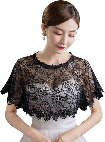 Women Floral Lace Shawl Wrap Wedding Bridal Cover Up Tulle Shrug Short Cloak in Saudi Arabia