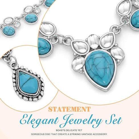 Boho Teardrop Turquoise Jewelry Set Western Necklace Dangle Earrings Set Vintage Natural Stone Jewelry Gift For Women in Saudi Arabia