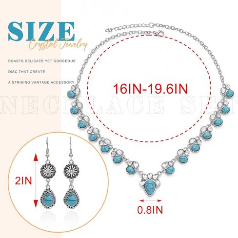 Boho Teardrop Turquoise Jewelry Set Western Necklace Dangle Earrings Set Vintage Natural Stone Jewelry Gift For Women in Saudi Arabia
