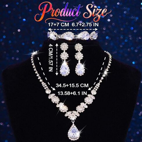 Unicra Silver Rhinestone Necklace Earrings Bracelet Set Diamond Wedding Jewelry Sets Prom Formal Costume Jewelry for Women and Brides in Kuwait
