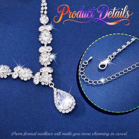 Unicra Silver Rhinestone Necklace Earrings Bracelet Set Diamond Wedding Jewelry Sets Prom Formal Costume Jewelry for Women and Brides in Kuwait