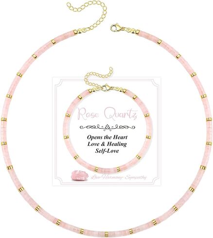 WAINIS 2Pcs Beaded Gemstone Crystal Necklace Bracelet for Women Colorful Boho Bead Choker Natural Stone Surfer Beach Necklaces Bracelets Set Rainbow Summer Handmade Jewelry in Saudi Arabia