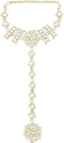 Aheli مطلية بالذهب الأبيض كوندان مرصع الزفاف العرقية Haath Panja Dulhan Haathphool مجوهرات أنيقة هدية فاخرة للنساء in Kuwait