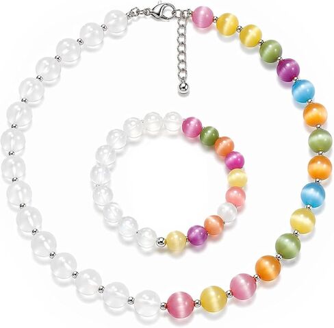 Colorful Dopamine Jewelry Set Color Changing Mood Necklace Dopamine Bracelet Earrings UV Reactive Colorful Beaded Summer Beach Vacation Gift for Women in Saudi Arabia