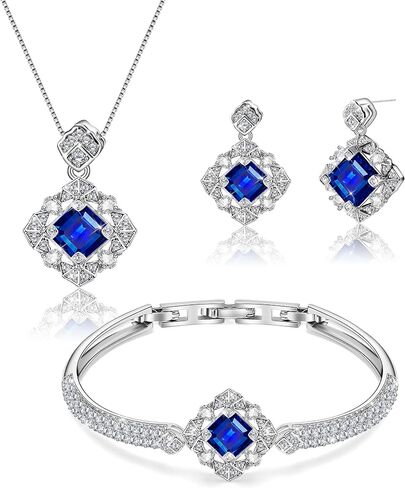 Blissful Angel Womens Jewelry Set Bracelet Necklace and Earrings Sets Crystal Jewelry Set For Wife Girlfriend Or Mothers Idea Gift For Special Women in Life (Sapphire Blue) in Saudi Arabia