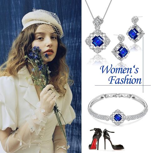 Blissful Angel Womens Jewelry Set Bracelet Necklace and Earrings Sets Crystal Jewelry Set For Wife Girlfriend Or Mothers Idea Gift For Special Women in Life (Sapphire Blue) in Saudi Arabia