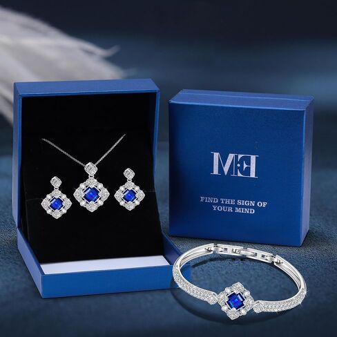 Blissful Angel Womens Jewelry Set Bracelet Necklace and Earrings Sets Crystal Jewelry Set For Wife Girlfriend Or Mothers Idea Gift For Special Women in Life (Sapphire Blue) in Saudi Arabia