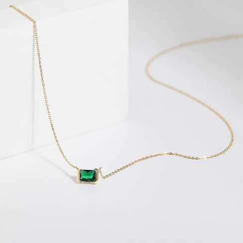 Meissa Square Emerald Earring Necklace Set for Women 925 Sterling Silver Emerald Earring Necklace Set Handmade Gold Necklace May Birthstone Jewelry Gift in Kuwait