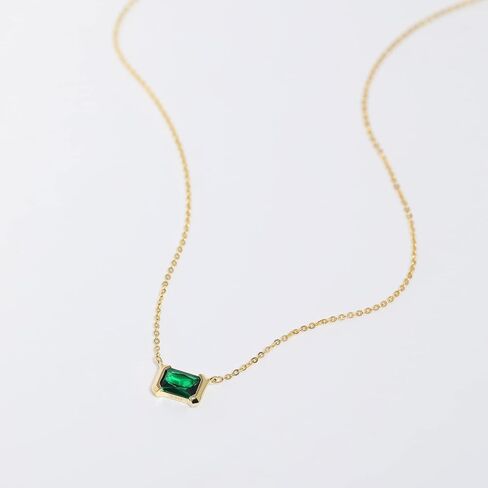 Meissa Square Emerald Earring Necklace Set for Women 925 Sterling Silver Emerald Earring Necklace Set Handmade Gold Necklace May Birthstone Jewelry Gift in Kuwait