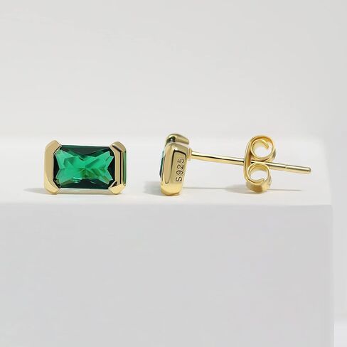 Meissa Square Emerald Earring Necklace Set for Women 925 Sterling Silver Emerald Earring Necklace Set Handmade Gold Necklace May Birthstone Jewelry Gift in Kuwait