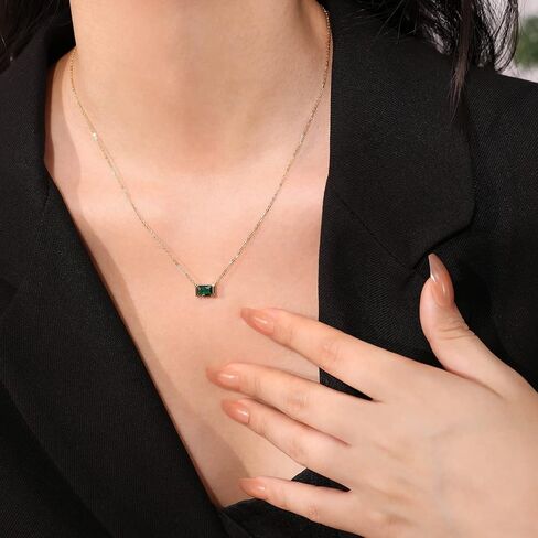 Meissa Square Emerald Earring Necklace Set for Women 925 Sterling Silver Emerald Earring Necklace Set Handmade Gold Necklace May Birthstone Jewelry Gift in Kuwait