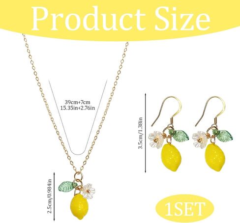 Lemon Earrings and Necklace Set for Women, Cute Fun Fruit Jewelry, Lightweight Resin Lemon Accessories, Vibrant Yellow 3 Piece Citrus Inspired Daily Wear in Saudi Arabia
