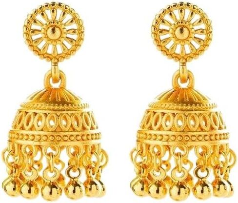 Bohemain Indian Jhumki Bell Beaded Tassel Dangle Earrings for Women Gold Plated Vintage Jhumka Round Filigree Hollowed-Out Statement Dangling Studs Hypoallergenic Festivals Traditional Jewelry in Saudi Arabia