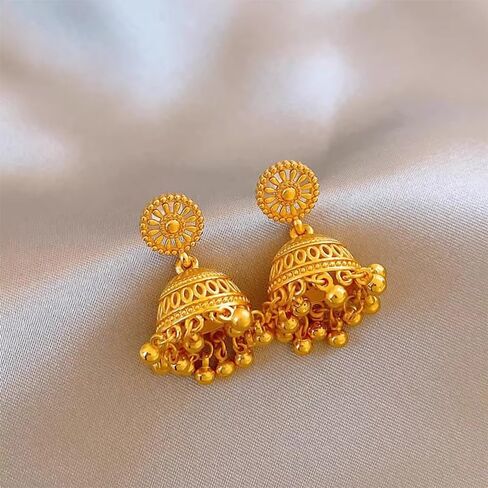 Bohemain Indian Jhumki Bell Beaded Tassel Dangle Earrings for Women Gold Plated Vintage Jhumka Round Filigree Hollowed-Out Statement Dangling Studs Hypoallergenic Festivals Traditional Jewelry in Saudi Arabia