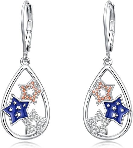 Fourth of July Earrings for Women 925 Sterling Silver 250th Anniversary American Flag Dangle earrings Patriotic Jewelry Gifts for Women in Saudi Arabia