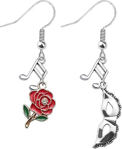 Rose Music Note Masquerade Mask Dangle Earrings Opera Theater Carnival Drop Earrings Gift for Women Art Lovers in Kuwait