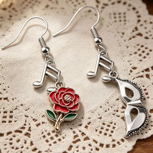 Rose Music Note Masquerade Mask Dangle Earrings Opera Theater Carnival Drop Earrings Gift for Women Art Lovers in Kuwait