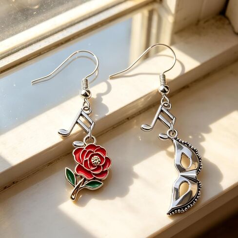 Rose Music Note Masquerade Mask Dangle Earrings Opera Theater Carnival Drop Earrings Gift for Women Art Lovers in Kuwait