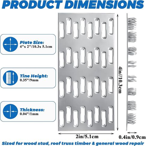 100 Pack Truss Plate, 4" x 2" Pronged Truss Plate Flat Mending Plates Repair Tie Plate Bracket Nail Teeth Height 9mm, Thickness 1mm for Wood Stud Roof Truss Timber in Saudi Arabia
