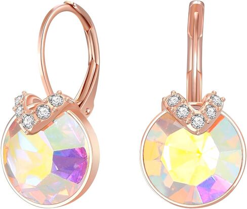 EleQueen Fashion Rose Gold Plated Hypoallergenic Sparkle Cubic Zirconia Crystal Round/Teardrop Leverback Dangle Earrings Jewelry Gifts for Women in Kuwait