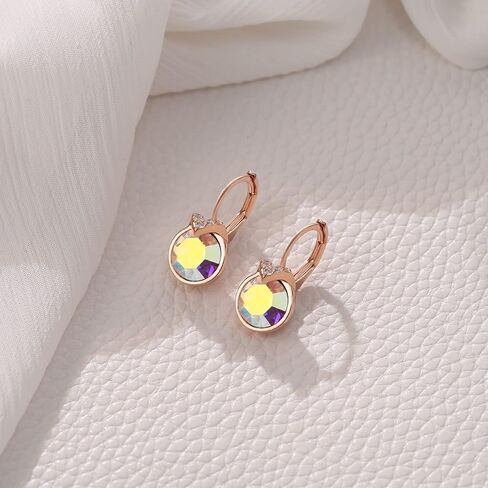 EleQueen Fashion Rose Gold Plated Hypoallergenic Sparkle Cubic Zirconia Crystal Round/Teardrop Leverback Dangle Earrings Jewelry Gifts for Women in Kuwait