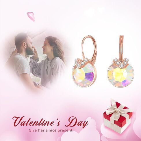 EleQueen Fashion Rose Gold Plated Hypoallergenic Sparkle Cubic Zirconia Crystal Round/Teardrop Leverback Dangle Earrings Jewelry Gifts for Women in Kuwait