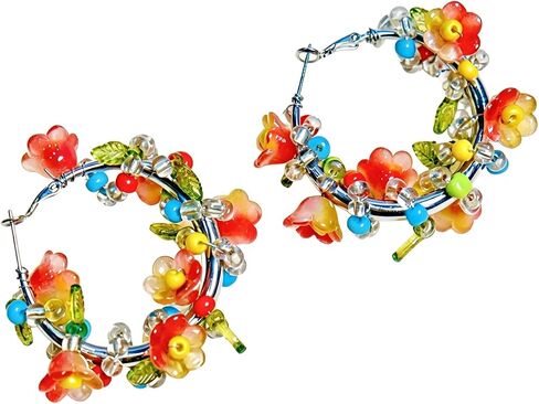 Flower Earrings For Women, Acrylic Beaded Colorful Wreath Wrapping Bohemian Plant Jewelry Gift in Saudi Arabia