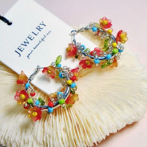 Flower Earrings For Women, Acrylic Beaded Colorful Wreath Wrapping Bohemian Plant Jewelry Gift in Saudi Arabia