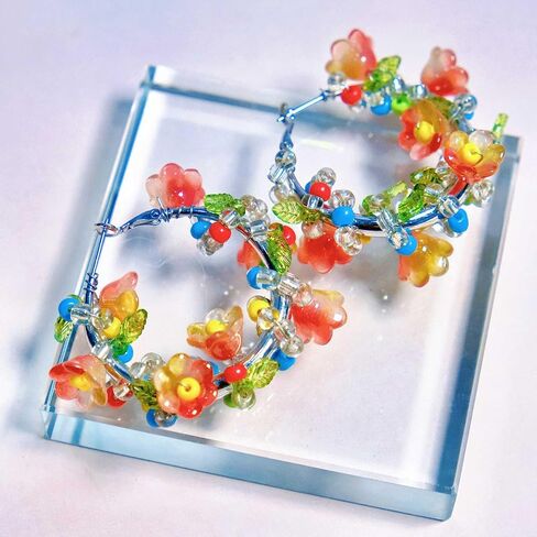 Flower Earrings For Women, Acrylic Beaded Colorful Wreath Wrapping Bohemian Plant Jewelry Gift in Saudi Arabia