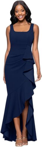 Betsy & Adam Women's Floor-Length, Sleeveless, Ruffle Detail, with Mermaid Silhouette, Navy, 8 in Saudi Arabia