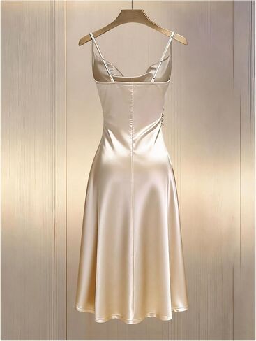 SHENHE Women's Satin Cowl Neck Midi Dress Spaghetti Strap Ruched Waist Button Lounge Dress in Kuwait